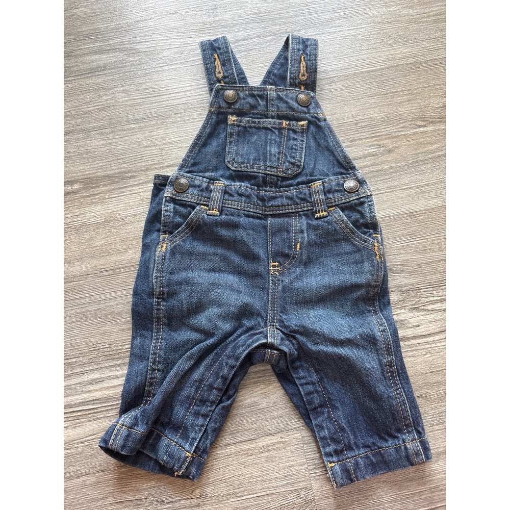 Old Navy Baby Boys Blue Denim Overalls Dark Wash Adjustable Straps 0-3M